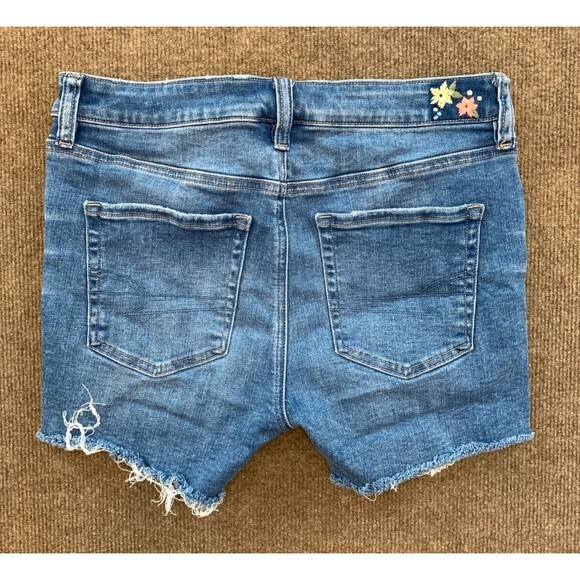 American Eagle Shorts Womens 8 Midi Cut-Off Distressed Stretch Embroidered Denim - Picture 2 of 10